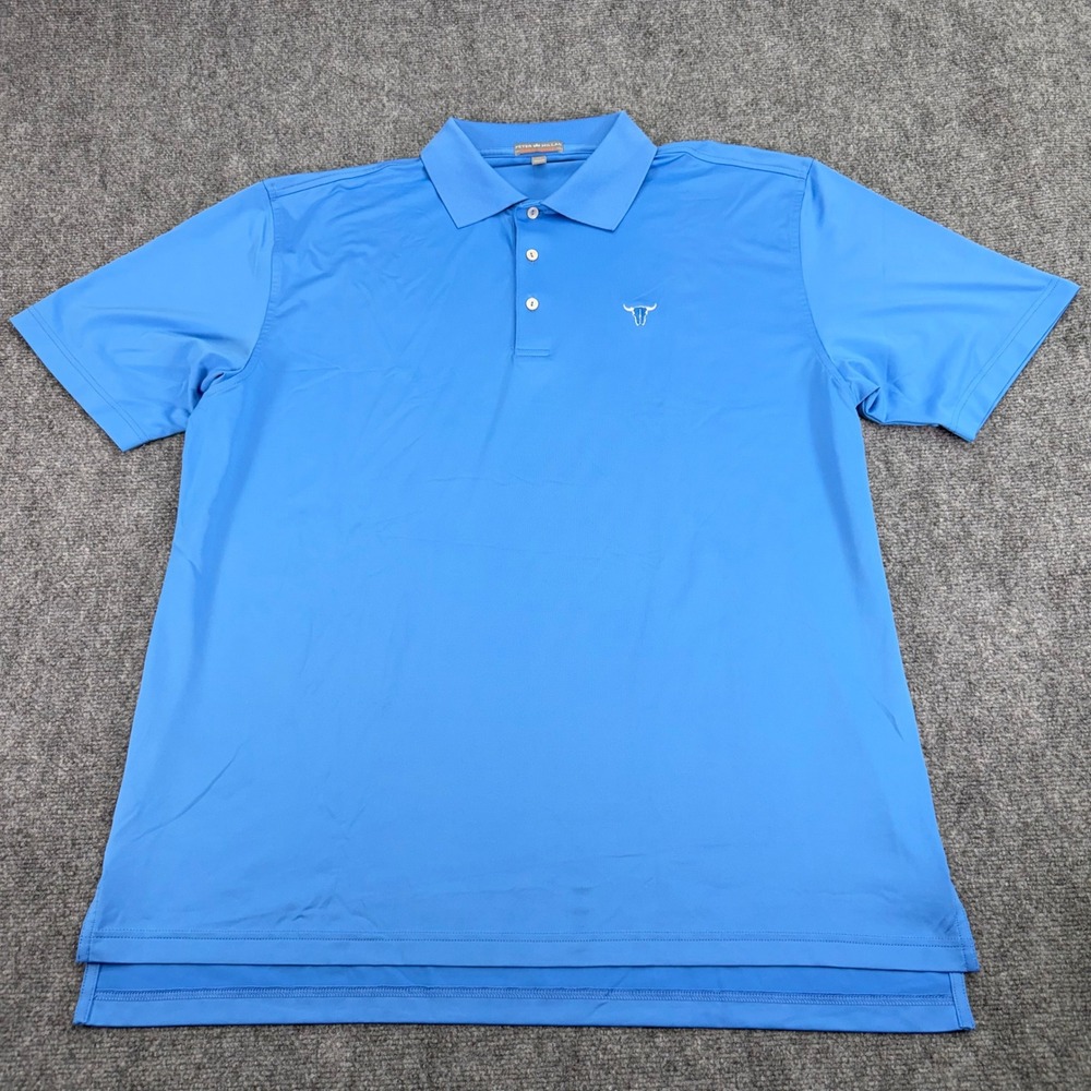 Peter Millar Polo Shirt Mens XL Blue Summer Comfort Stretch Bull Skull Embroider